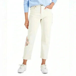 NWT Style & Co Floral Flower Patch Mid Rise Straight Leg Mom Jeans Sz 12